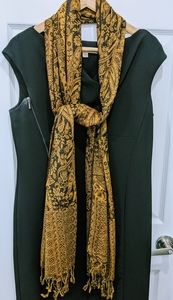 Pashmina/Silk Scarf with fringes - Golden/ Black